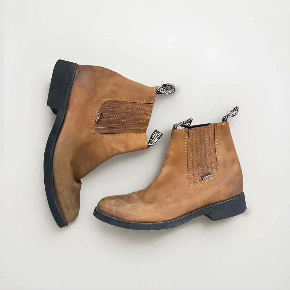Establo Men’s Pull On Leather Boots Brown Work Boots Casual Everyday Size 10.5
